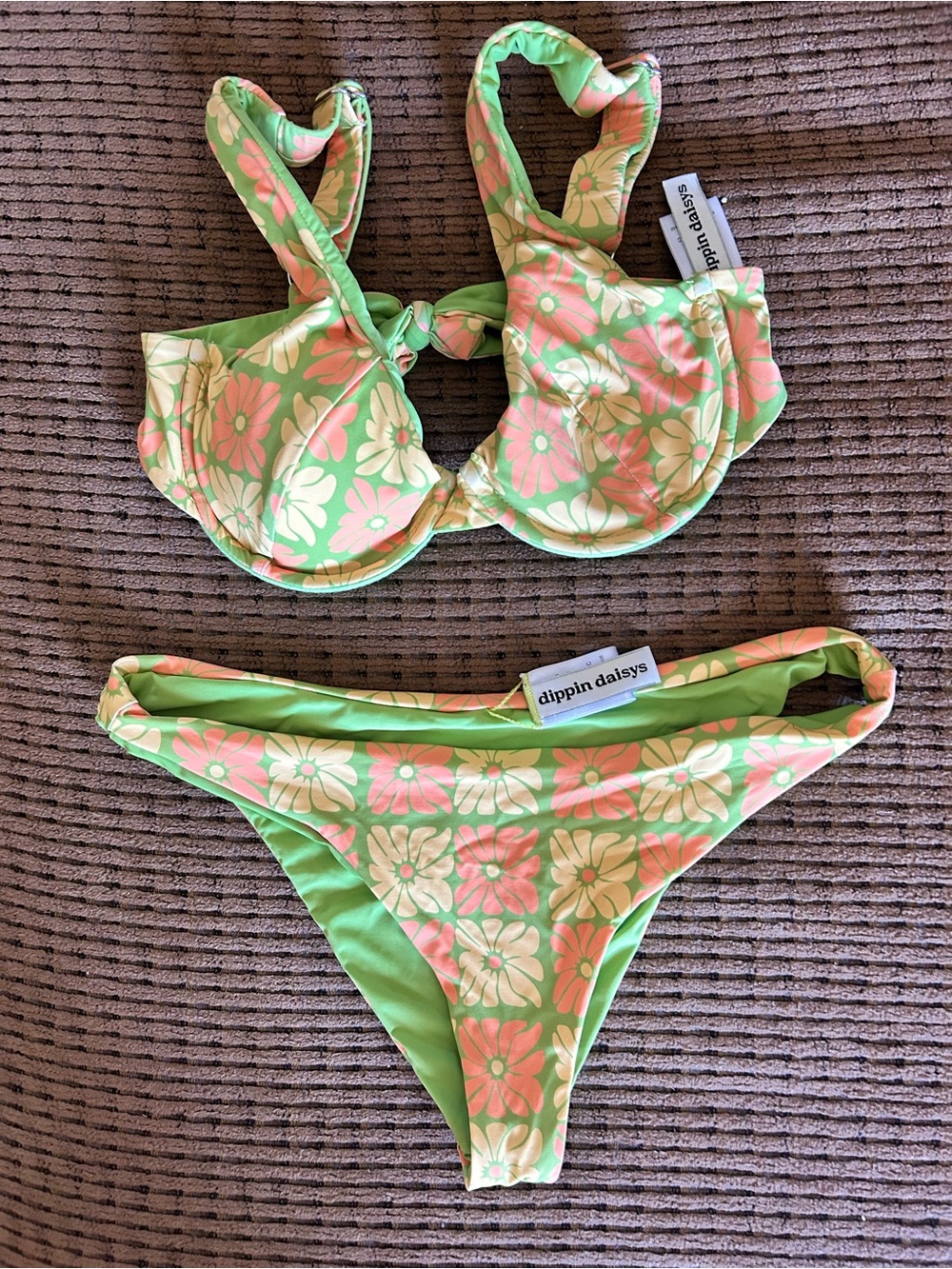 Dippin Daisys Funky Daisy Bikini Sz small underwire checkers floral summer